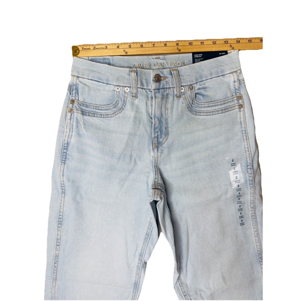 American Eagle Curvy Straight High Rise Jeans 2 Short 28x28 Light Wash NWT - Picture 6 of 10